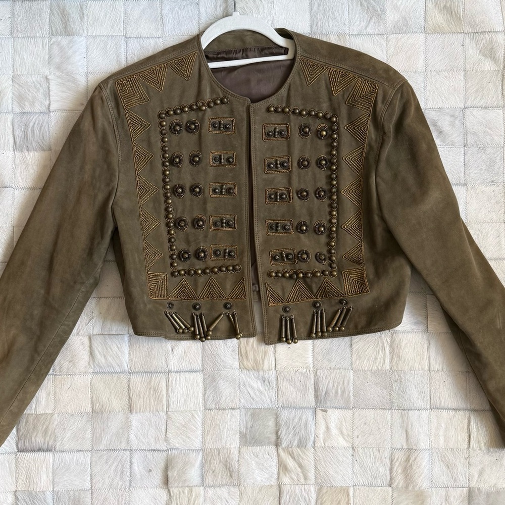 Versace Olive Suede Studded Cropped Jacket